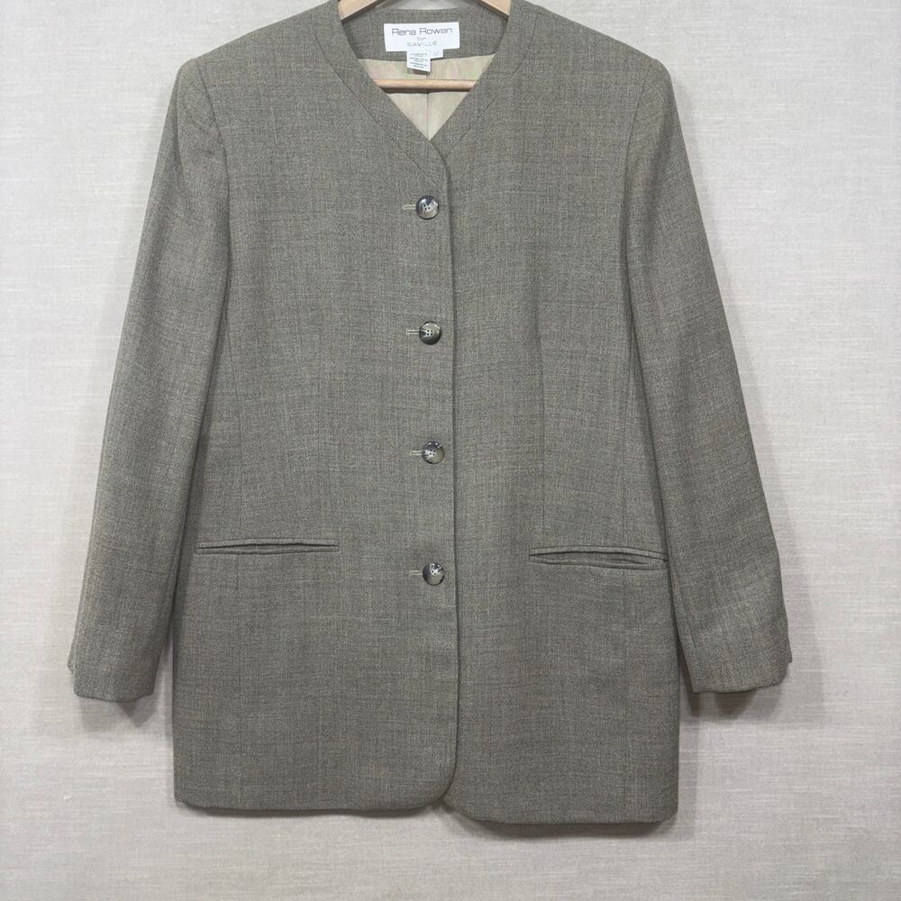 Vtg Rena Rowan Womens Wool Blazer Size 12 Beige Tailored Minimalist Lagenlook